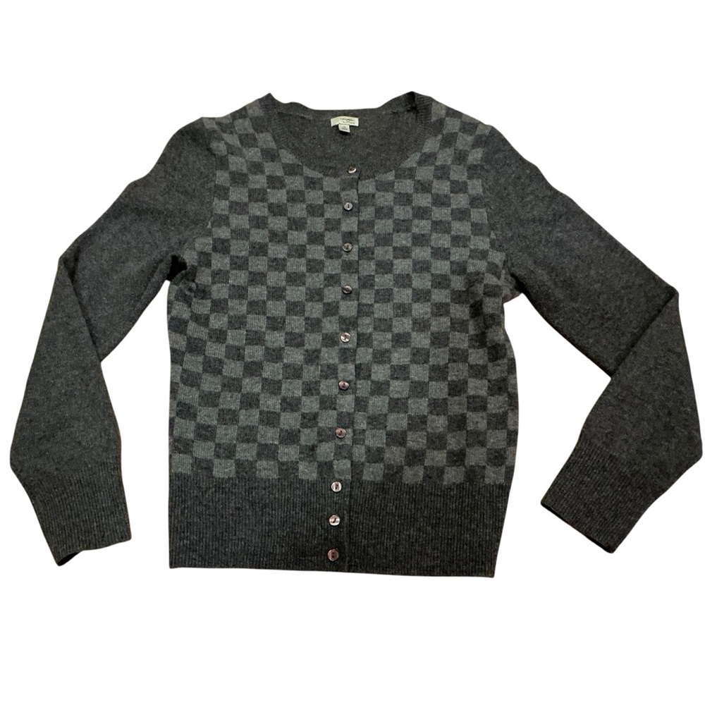 Halogen 100% cashmere check pattern button down sweater size small grey